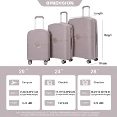 SEVOBAL Luggage 3 Piece Hardshell Suitcase Set with TSA Lock Double Spinner Wheels for Travel, Purple, 19.88"*12.2"*29.72"