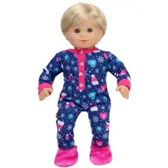 Sophia&rsquo;s Hot Cocoa Pajama Onesie with Fuzzy Slippers for 15&rdquo; Baby Dolls, Navy/Hot Pink
