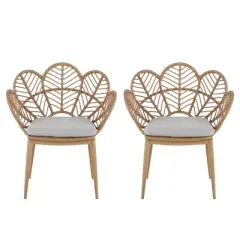 Set of 2 Wicker Patio Chairs with Cushions,Rattan Outdoor Lounge Chair with UV Resistant Frame,Patio Chair for Garden or Backyard-Coolbibila