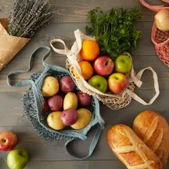 Stockroom Plus 6 Pack Reusable Cotton Mesh Grocery Bags for Produce Fruit Vegetables, String Net Shopping Totes, 4 Colors