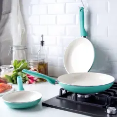 GreenPan Rio 3pk Frypan Set Turquoise