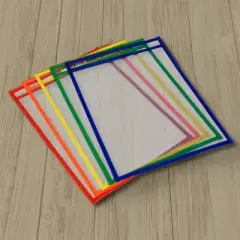 School Smart Reusable Dry Erase Pocket Sleeves, 10-1/2 x 13 Inches, Assorted, Set of 25