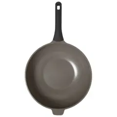 Goodful 12.5" Cast Aluminum, Ceramic Wok Stir-Fry Pan with Side Handle and Long Handle (No Lid) Charcoal