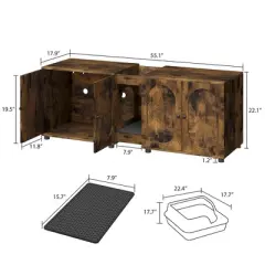 Cat Litter Box Enclosure 55.1" Double Litter Box Furniture Large Cat Box Enclosure Kitty Litter Box