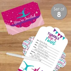Big Dot of Happiness Tumble, Flip & Twirl - Gymnastics - Fill-In Cards - Birthday Party or Gymnast Party Fold and Send Invitations - Set of 8