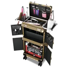 Byootique Bronze Rolling Hair Stylist Salon Makeup Cosmetic Case Artists Train Trimmer Box
