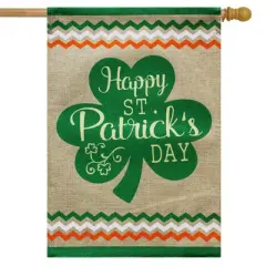 St. Patrick's Day Clover Burlap House Flag Shamrock 28" x 40" Briarwood Lane