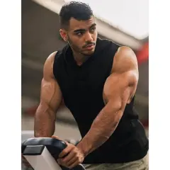 COOFANDY Men's Workout Hooded Tank Tops Bodybuilding Muscle Cut Off T Shirt Sleeveless Gym Hoodies M-L