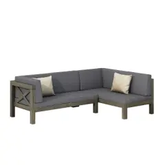 Christopher Knight Home Lyra Outdoor Acacia Wood 4 Seater 88.5" Sectional Sofa with Cushions