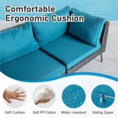 Karl Home Patio 6-Piece Black Wicker Sectional Sofa with Malachite Green Cushions