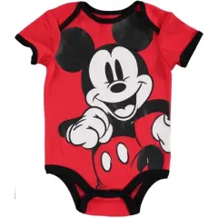 Disney Mickey Mouse Baby Bodysuit Pants Bib and Hat 4 Piece Outfit Set Newborn to Infant