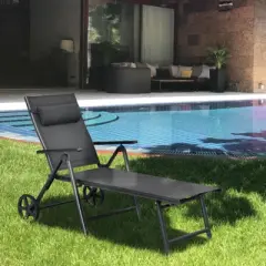 Tangkula 2 PCS Outdoor Folding Lounge Chair Patio Portable Longer w/Wheels & Adjustable Backrest