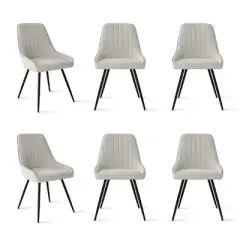 Modern Upholstered Dining Chairs Set of 6, Armless Fabric Chairs with Curved Backrest, Kitchen Chairs with Black Metal Legs-Maison Boucle