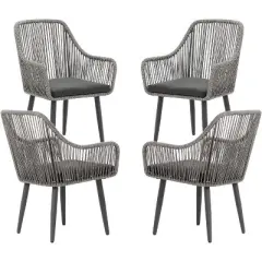SUGOLD Outdoor Patio Dining Chairs Set of 4, Woven Rattan Chairs with Armrest & Cushions Kitchen Wicker Dining Chairs