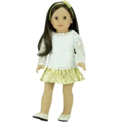 Sophia&rsquo;s Lace Shirt, Skirt and Headband for 18" Dolls, Ivory/Gold