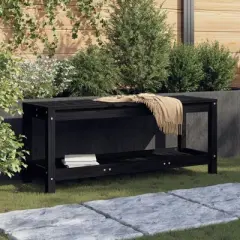 vidaXL Patio Bench in Black Pine: Solid Wood Garden Seat with Practical Shelf and Slatted Design, Great for Patios, Backyards and Gardens