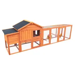 DOMETOUR 111.5' Wooden Chicken Coop, Large Outdoor Hen House with Nesting Box, Rabbit Hutch, Waterproof UV Panel