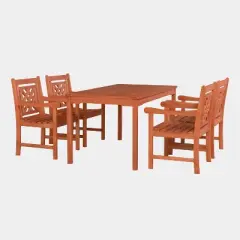 Malibu 5pc Rectangle Wood Outdoor Patio Dining Set - Tan - Vifah