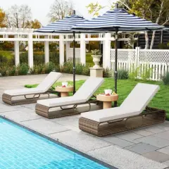 Costway 1/2 PCS Outdoor Chaise Lounge Chair with Adjustable Backrest Cushion and Storage