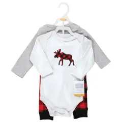 Hudson Baby Unisex Baby Cotton Bodysuit and Pant Set, Buffalo Plaid Moose Bear