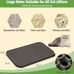 Sandinrayli Cat Litter Mat Kitty Litter Trapping Mat Double Layer Waterproof Litter Box Mat for Floor, Grey
