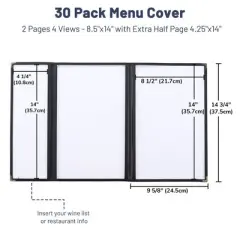 WeChef 30 Pcs Menu Covers 8.5x14" 2 Page 4 View & 4.25x14" Half Page Wine List
