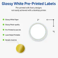 Avery Labels, 2" Diameter, Glossy White, Blue Border w/ Gold Dots, 120ct