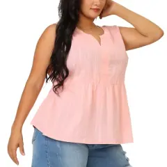 Agnes Orinda Women's Plus Size Blouse Texture Printed Elastic Waist Sleeveless Summer Babydoll Tops