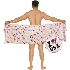 LA LEELA Men's Patriotic 4th of July USA Flag Swimwear Summer Sarong Swim Trunk Pareo Beach Wrap One Size Stripes Red