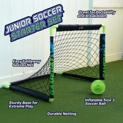 Spalding Foldable Soccer Net & Size 3 Ball Set &ndash; Junior Starter Kit with Pump & Stakes, Ages 5+