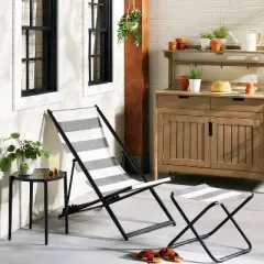 Foldable Outdoor Ottoman - Black/White Stripes - Hearth & Hand&trade; with Magnolia