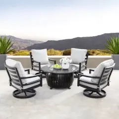 Oakland Living 5pc Deep Seating Aluminum Outdoor Patio Fire Pit Dining Set with Stripe Pattern Fire Table Copper/Gray