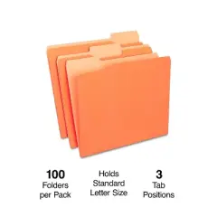 MyOfficeInnovations Top-Tab File Folders 3-Tab Letter Size Orange 100/Box (433680)