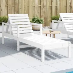 vidaXL Wooden Chaise Lounge Sun Lounger - White Outdoor Daybed Reclining Chair for Poolside Patio Garden - Pine Wood Adjustable Backrest