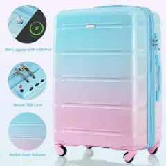 NAYSAYE Luggage 3 Piece Set Carry-on Suitcase with USB Port Spinner Wheels Durable Hard Shell for Travel, Blue and Pink, 19.2"*11.6"*28.4"