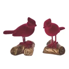 Transpac Resin Flocked Cardinal Decor Set of 2 Christmas Home Decorations for Festive Holiday Cheer