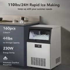 Commercial Undercounter Ice Maker Machine  - Stainless Steel Freestanding  Storage ， Cylinder Ice Cube Maker for Restaurants/Bars