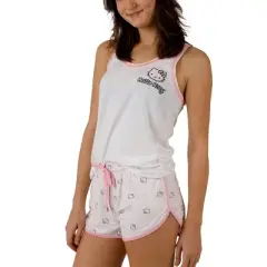 Hello Kitty Character Hearts Women's Racer Back Tank Top & AOP Dolphin Lounge Shorts Sleepwear Set