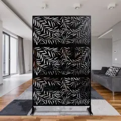 CAVINAS Patio Privacy Screen Modern Metal Fence Panels with Leaf Pattern for Outdoor Decor, 76" H&times;48" W