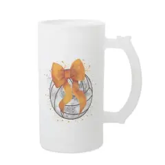 Elanze Designs Freezable Beer Stein Mug With Thumb Grip Handle, 16 Ounce Frosted Glass, Volleyball With Orange Bow