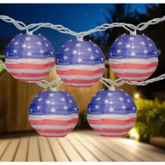 Northlight American Flag Paper Lantern Patriotic Patio Lights - 8.5' - White Wire - 10ct