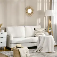 HOMCOM 3-Seater Sofa Couch, 71" Modern Linen Fabric Sofa with Rubber Wood Legs and Slatted Frame for Living Room, Bedroom and Apartment, Cream White