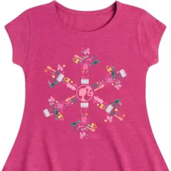 Girls' - Barbie - Holiday & Christmas Fit & Flair Cap Sleeve Graphic Dress