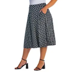 Womens Plus Size Black Diamond Print A Line Pocket Midi Skirt