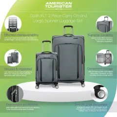 American Tourister Dash XLT Carry On and Large Spinner Travel Suitcase 2 Piece Smooth Rolling Luggage Set with Adjustable Handles, Graphite
