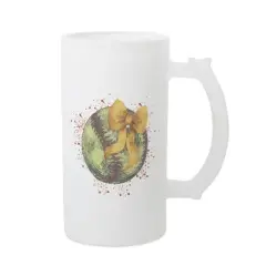 Elanze Designs Freezable Beer Stein Mug With Thumb Grip Handle, 16 Ounce Frosted Glass, Softball Red Paint Splatter
