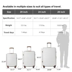 MAYEERTY 3-Piece ABS Luggage Set Suitcases with Multi-Position Handle, Silent Spinner Wheels, and TSA-Approved Lock-Durable, Brown - 20", 24", and 28"