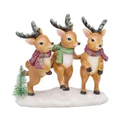 Transpac Resin Dancing Deer Set of 3 Decorative Figurines for Christmas Multicolor Tabletop Decor and Holiday Gifts