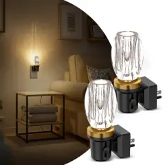 DORESshop 1W Plug-in Light Sensor Night Light with Hexagonal Crystal Shade, Black Base with Copper Finish, Dimmable 2700K Warm White