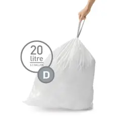 simplehuman 20L Code D Custom Fit Kitchen Trash Bag Liners 3 Quick Dispense Packs - 60ct: Tall Kitchen, Drawstring, White